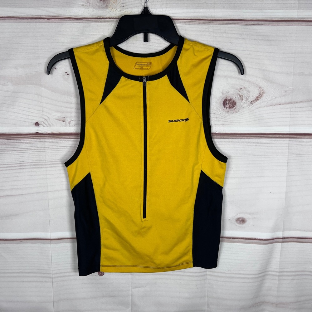 Sugoi Cycling Tank Top Women Large Yellow Sleeveless Quarter Zip Solid Pockets
